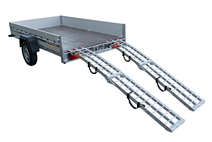 UNITRAILER ALR002 сгъваеми алуминиеви рампи за ремаркета 221 см 680 кг с колан, комплект от 2