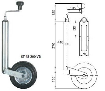 WINTERHOFF ST48-200VB опорно колело 150 кг 48 мм 505-725 мм
