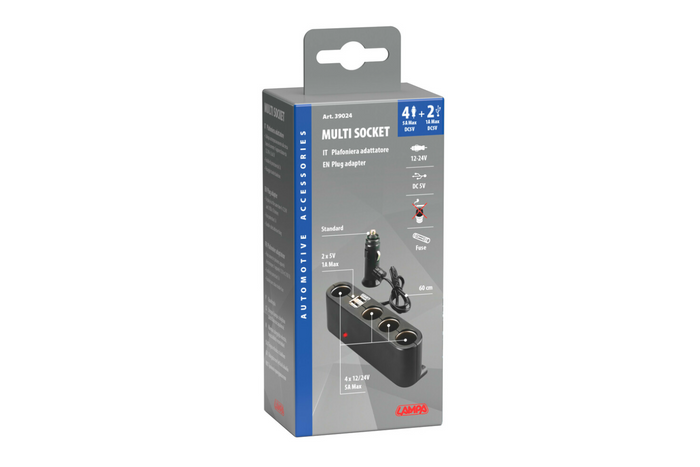 Разклонител за запалка LAMP Multi-Socket 4x 12/24V + 2x USB